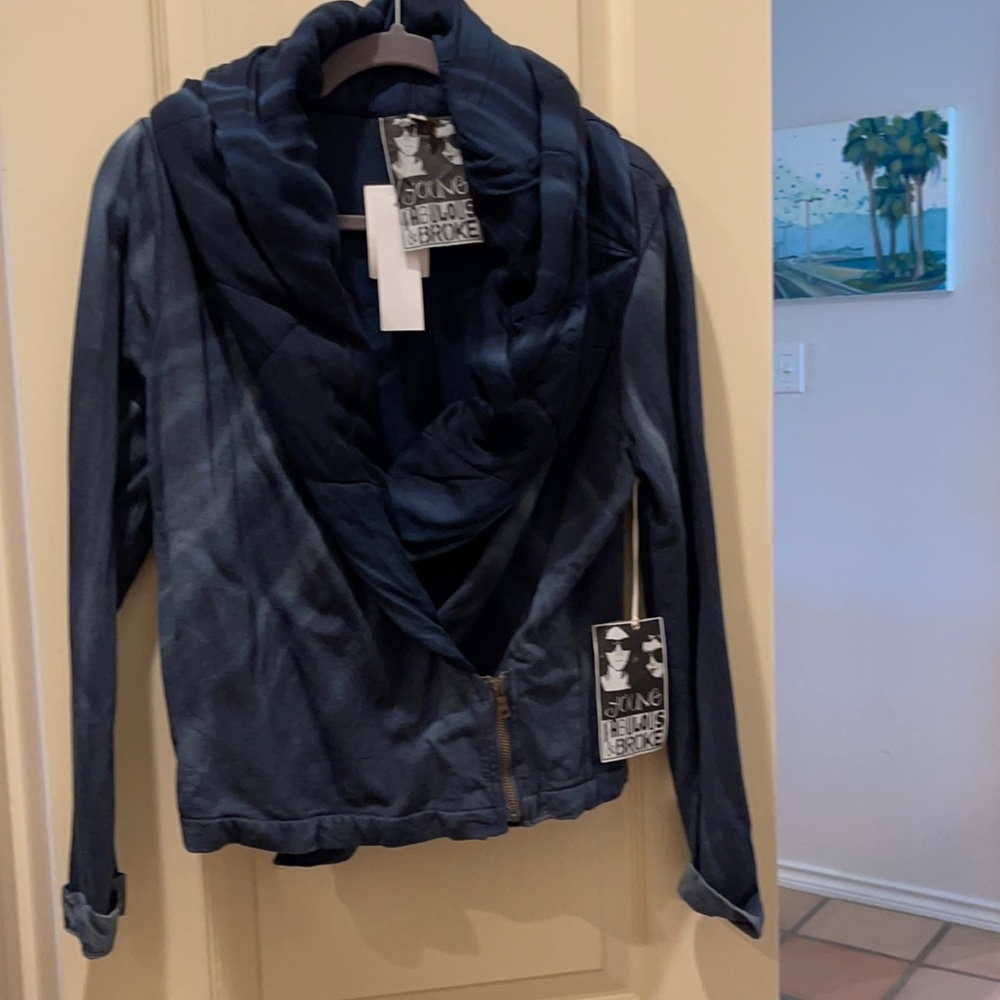 Soft knit indigo dyed moto jacket NWT SM